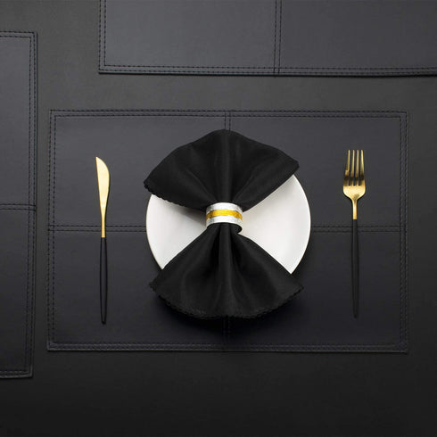 AHHFSMEI Faux Leather Placemats for Dining Table Waterproof Rectangle Place mats Luxury Decor Table Mats Double Faced Set of 6 (Black)