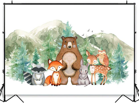 Avezano Woodland Animals Backdrop Tree Mountain Safari Birthday Background Woodland Jungle Baby Shower Party Decoration Banner (7x5ft)