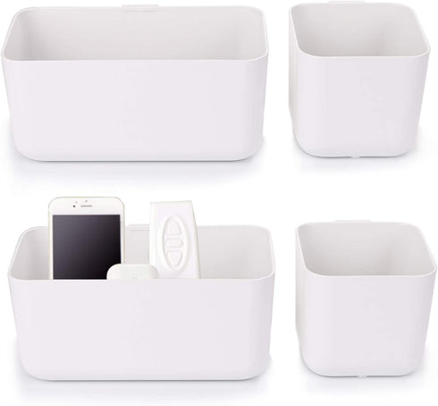 Suwimut 4 Pack Hole-Free Remote Holder Wall Mount, Self-Adhesive Organizer Storage Box for Table and Nightstand, White
