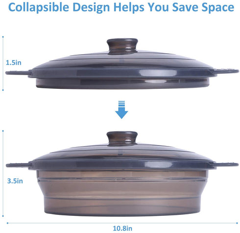 Microwave Steamer Collapsible Bowl-Silicone Steamer with Handle & Lid for Meal Prep with Detachable Partition, Easy to Store, BPA Free?Microwave Cookware, Freezer & Dishwasher Safe, Black