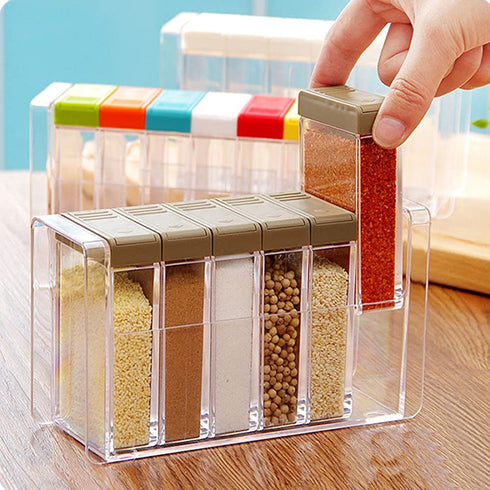 Spice Shaker, Windspeed 6 Pcs Seasoning Rack Spice Pots Storage Container Condiment Jars with Tray for Salt Sugar Cruet
