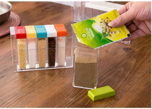 Spice Shaker, Windspeed 6 Pcs Seasoning Rack Spice Pots Storage Container Condiment Jars with Tray for Salt Sugar Cruet
