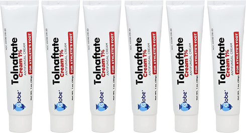 (6 Pack) Globe Tolnaftate 1% Cream 1 oz, Antifungal Treatment, Proven Clinically Effective on Most Athlete’s Foot and Ringworm, Compare to The Leading Name Brand