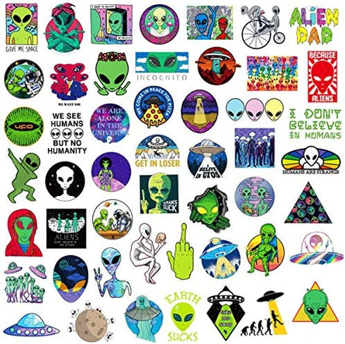 CHNLML Cool Sticker 50pcs Random Music Film Vinyl Skateboard Guitar Travel Case Sticker Door Laptop Luggage Car Bike Bicycle Stickers (Not Random) (Alien Style)