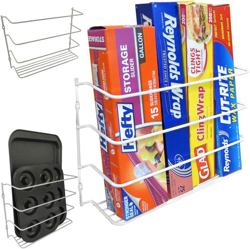 Evelots Wrap/Pan Organizer Rack-Door/Wall Mount-Plastic/Foil Paper-White-Set/2