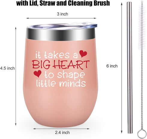 Teacher Gifts for Women, Preschool Teacher Appreciation Gifts for Women, Teachers Appreciation Day Gifts, Thank You Gifts for Teachers - It Takes a Big Heart to Shape Little Minds - LEADO Wine Tumbler
