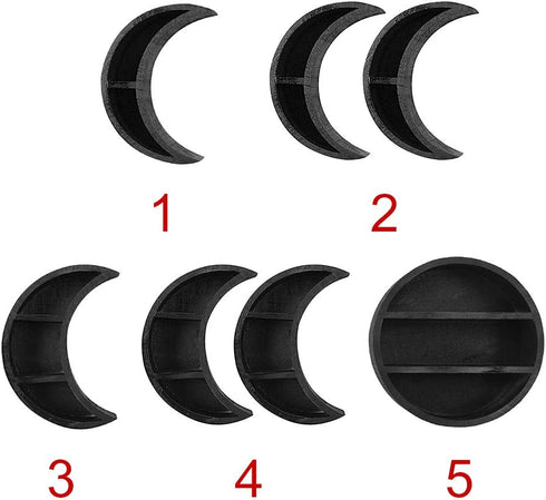 CALIDAKA Wall Mounted Moon Shelf,Wooden Crescent Moon Shelf,Storage Shelf Wooden Floating Shelves Hanging Storage Display Shelf for Crystal, Small Photos or Witchy Room Decor