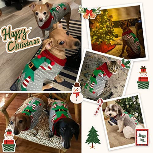 DOGGYZSTYLE Dog Cat Ugly Christmas Sweater Boy Girl Xmas Pet Clothes Holiday Puppy Costume New Year Gifts for Small Medium Large Dogs Outfits (XXS, Grey Elf)