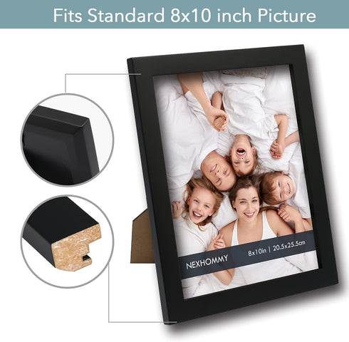 NEXHOMMY 8x10 Picture Frames Set - (2 Pack, Black) Solid Wood Photo Frame With Hanger Hooks For Wall Mount, Kickstand Easel For Table Top And High Definition Glass Display