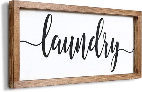 Mokof Laundry Sign, Farmhouse Laundry Wood Sign for Laundry Room Wall Decor (Frame, 17'' X 8'')
