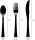 Party Essentials Extra Heavy Duty Hard Plastic Cutlery Combo Pack, Full Size Knives/Forks/Spoons, Black, 96-Pieces/ 32-Place Settings (N1224BK-4)