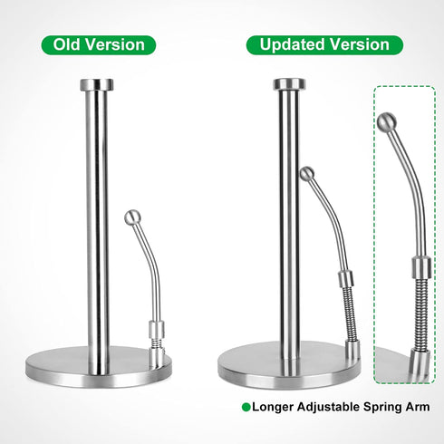 Easy Tear Paper Towel Holder Countertop, Stainless Steel Paper Towel Holder Standing, Weighted Paper Towel Holders Counter with an Adjustable Spring Arm Upright Vertical Paper Towels Organizer