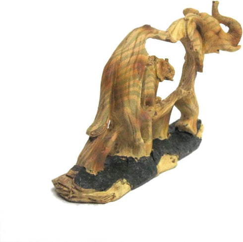 Elephant and Baby Walking in The Wild Faux Wood Figurine