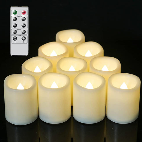 DRomance Flameless Flickering LED Votive Candles with Remote, Battery Operated TeaLights Battery Included,Warm White Light 1.5 x 2 inch Set of 10 for Christmas Decoration