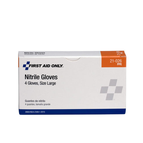 First Aid Only 21-026 Nitrile Non-Sterile Exam Glove, Large (Box of 4)