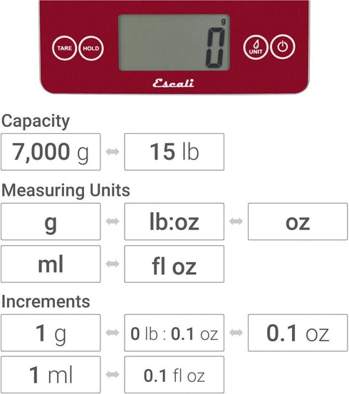 Escali 157R2 Arti Glass Digital LCD Display Kitchen, Office, Baking, Herb Scale w/Nutrition and Calorie Counting Feature, 15lb Capacity, Poppin' Pink