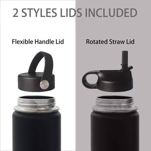 Stainless Steel Insulated Water Bottles with 2 Lids-straw Lid & Rotated Lid, Vacuum Insulated Sports Bottle Wide Mouth Double Wall Water Bottle BPA free to Keep Cold and Hot for Biking & Walking (24 OZ, Hydrangea)