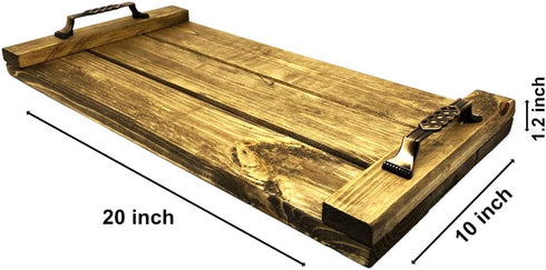 Generic 20inchx10inch Wooden Serving Tray, Rustic Decorative Ottoman Tray with 6 Wooden Coasters, Farmhouse Kitchen Decor, Serving Tray, Wooden Trays for Coffee Table, Decorative Tray,Brown