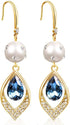 Elegant Blue Crystal Teardrop Dangle Earrings for Women,Giftable Weddings Jewelry for Bride Bridesmaid,14K Gold and Blue Zircon Drop Earrings