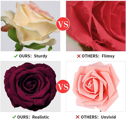 ETERNAL ANGEL Artificial Flowers Dark Red Fake Roses Real Looking Flannelette Flowers with Stem for DIY Arrangements Wedding Bouquets Centerpieces Bridal Shower Party Home Decorations- 16 Pcs