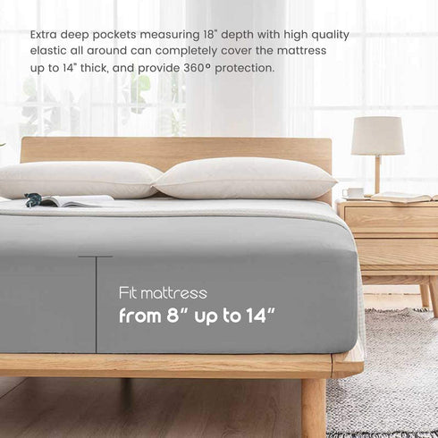 BROLEX Queen Fitted Sheet,1 Single Fitted Sheet Only,Ultra Soft Stretchy Jersey Knit,Wrinkle Free & Stay in Place,Fit Mattress Deep from 8" Up to 14",Light Grey