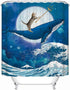 Allenjoy 72x72 Funny Cat Riding The Whale Shower Curtain for Bathroom Set Blue Sea Ocean Wave Home Bath Decors Moon Night Bathtub Decorations Durable Waterproof Fabric Machine Washable with 12 Hooks