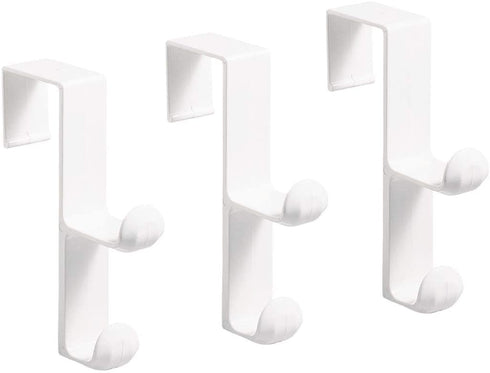 iDesign BPA-Free Plastic Over-The-Door Double Storage Hooks - 1" x 4.5" x 3", White (Pack of 3)