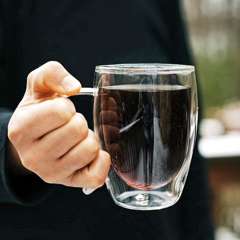 2-Pack 12 Oz Double Walled Glass Coffee Mugs with Handle by Snute, Insulated Coffee Cups, Clear Borosilicate Glass Mugs, Perfect for Cappuccino,Tea,Latte,Hot Beverage - Gift for Coffee Lover