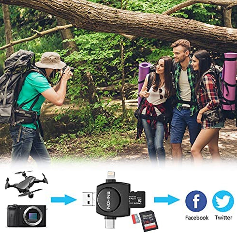 Trail Camera Viewer Compatible with iPhone iPad Mac Android, 4 in 1 SD and Micro Card Reader to View Photos from Wildlife Hunting Game Camera on Smartphone Compatible with iOS, Android Devices
