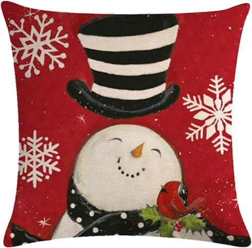 7COLORROOM Set of 4 Christmas Red Pillow Cover Lovely Snowman Festival Throw Cushion Cover Home Decorative Winter Cotton Linen Pillowcases 18" x 18"(Snowman)