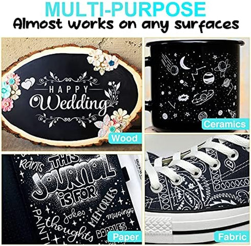 White Paint Pen Acrylic Marker: 8 Pack 0.7mm White Paint Marker for Metal, Art, Wood, Black Paper, Plastic, Ceramic, Metallic, Rock Painting, Drawing, Extra Fine Point, Ideal for Artist & Students