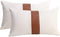 cygnus Set of 2 White Linen Patchwork Faux Leather Throw Lumbar Pillow Covers for Couch Living Room Bedroom,Modern Accent Decor Lumbar Cushion Covers 12X20 inch, Brown and White