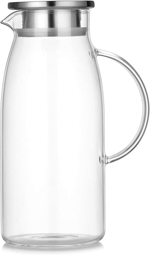 Artcome 60 Ounces Glass Iced Tea Pitcher with Stainless Steel Strainer Lid, Hot/Cold Water Jug, Juice Beverage Carafe