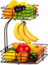 Auledio 2-Tier Square Countertop Fruit Vegetables Basket Bowl Storage With Banana Hanger, Black