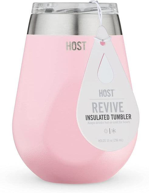 HOST REVIVE Travel Vacuum Insulated Wine and Drink Tumbler with Lid Stainless Steel, 10 oz, Pink