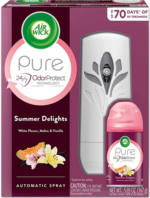 Air Wick Pure Freshmatic Automatic Spray Starter Kit (Gadget + 1 Refill), Summer Delights, Air Freshener, Essential Oil, Odor Neutralization, Packaging May Vary