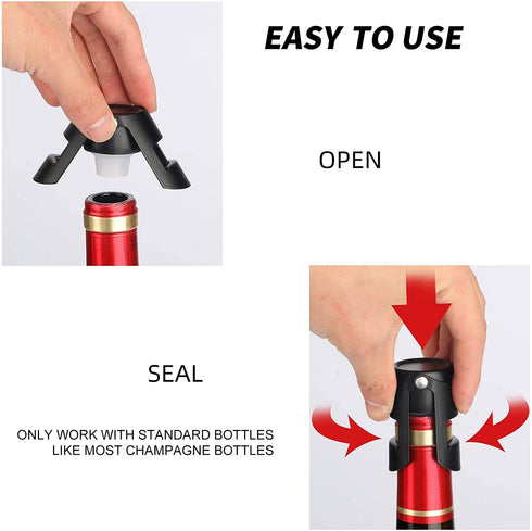 OWO Champagne Stopper with Stainless Steel, Professional Bottle Sealer for Champagne, Cava, Prosecco & Sparkling Wine, Champagne Saver Plug with Food Grade Silicone (1pack)