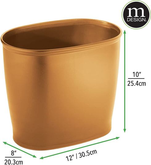 mDesign Plastic Oval Small 2.25 Gallon/8.5 Liter Trash Can Wastebasket, Garbage Container Bin for Bathroom, Kitchen, Office, Dorm - Holds Waste, Refuse, Recycling, Hyde Collection, Copper
