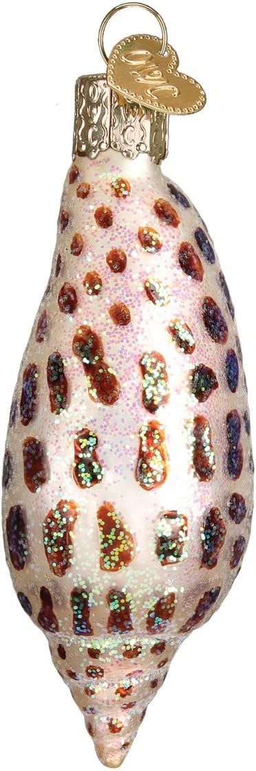 Old World Christmas Beach Glass Blown Ornaments for Christmas Tree Junonia Shell, Tan/Brown/White/Gold