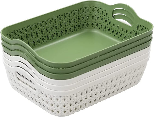 Yesdate Plastic Storage Basket Tray, Desktop Basket Tray, 6 Packs (3 Green, 3 White), F