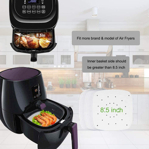 Air Fryer Parchment Paper, 200pcs 8.5 Inch Perforated Unbleached Square Air Fryer Liners,Steaming Parchment Liner, Parchment Paper for Air Fryer, No Burn, Easy Cleanup€¦
