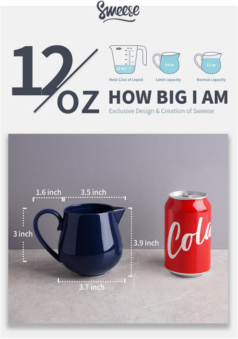 Sweese 480.103 Porcelain Sugar and Creamer Set, Coffee Serving Set, 3 Piece with Cream Pitcher, Sugar Bowl with Lid and Spoon, Navy