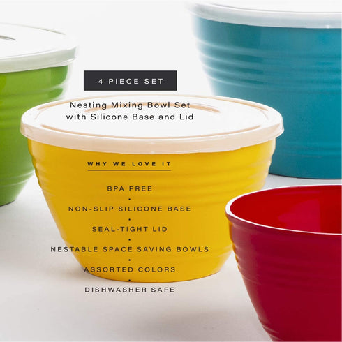BINO Plastic Mixing Bowls with Lids Set - Plastic Mixing Bowl Set Prep Bowls for Kitchen