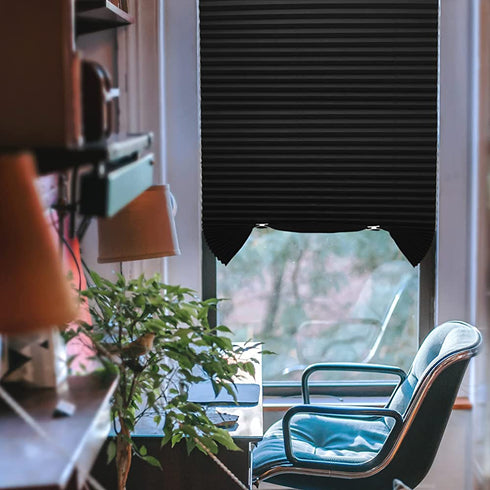 SEEYE Blackout Temporary Blinds Cordless Shades Fabric Pleated Fabric Shade Easy to Cut and Install, 48" W x 72" L - 1 Pack, Black?with 2 Clips