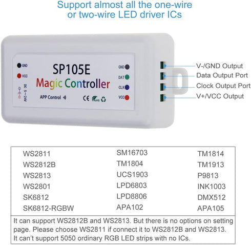 ALITOVE Wireless Bluetooth Magic Dream Color LED Light Controller iOS Android DC5V~24V Great for WS2811 WS2812B WS2801 SK6812 Individually Addressable Programmable LED Strip Pixel Module Panel Lamp