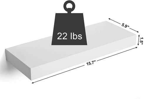 SONGMICS Floating Wall Shelf 15.7 inch, Easy Install for Decorative Display Corner Invisible Bracket Support, White ULWS14WT