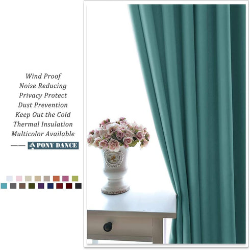 PONY DANCE Rod Pocket Curtains - 42 x 54 inches Sea Teal Blackout Curtain Panels Window Covering Thermal Insulated Light Block for Kitchen Bathroom Privacy Protect Drapes, 2 Pieces