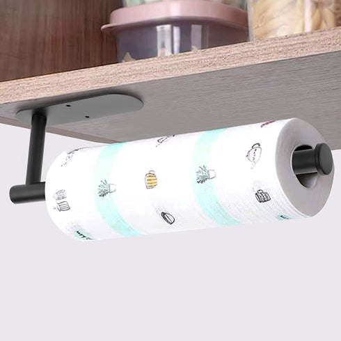 DEKAVA Paper Towel Holder Under Cabinet Wall Mount for Kitchen Paper Towel, Self-Adhesive Paper Towel Bar, Paper Towel Rack, SUS304 Stainless Steel 13 inch (2, Black)