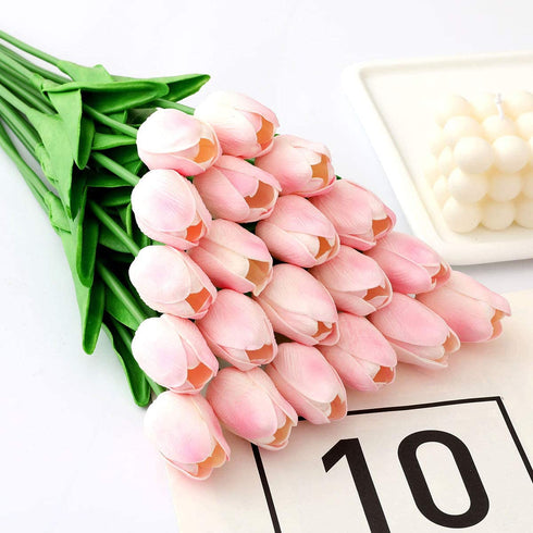 Cloudecor 20Pcs Artificial Tulips Real Touch Artificial Flowers Fake Tulip Latex Bouquet Flower for Wedding Party Home Garden Office DIY Floral Arrangement Decor (Pink - 20p)
