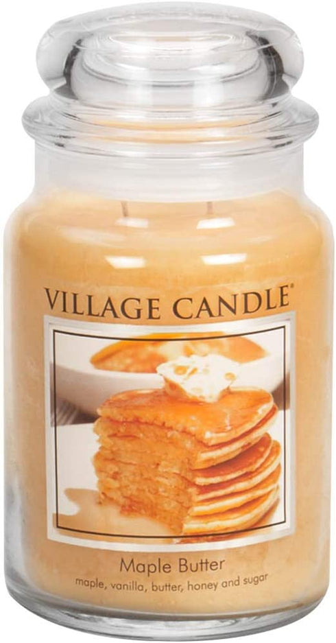 Village Candle Maple Butter Large Glass Apothecary Jar Scented Candle, 21.25 oz, Yellow